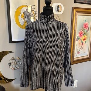 Lands End Black and White 1/4 Zip Fleece Pullover M T 10-12 EUC